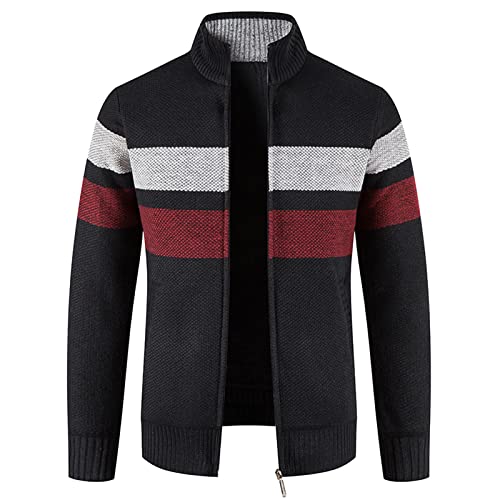 RYTEJFES Strickjacke Herren V-Ausschnitt Pullover ohne Kapuze Sweater Cardigan Feinstrick mit Taschen und Knopfleiste Winter Warm Wolle-gefüttert Wintermantel Winterjacken Übergangsjacke für Männer von RYTEJFES