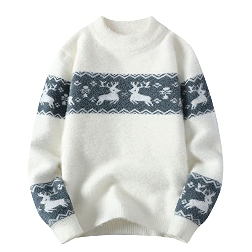 RYTEJFES Weihnachten Sweater Herren Langarm Strickpullover Rentier Elk Drucken Pullover Weihnachtspulli Sweatshirt Herbst Winter Warm Xmas Pulli Bluse Top von RYTEJFES