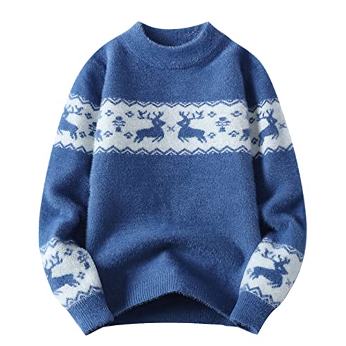 RYTEJFES Weihnachten Sweater Herren Langarm Strickpullover Rentier Elk Drucken Pullover Weihnachtspulli Sweatshirt Herbst Winter Warm Xmas Pulli Bluse Top von RYTEJFES