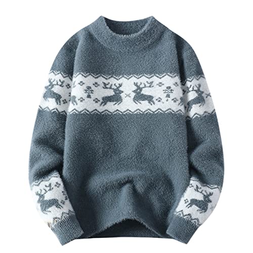 RYTEJFES Weihnachten Sweater Herren Langarm Strickpullover Rentier Elk Drucken Pullover Weihnachtspulli Sweatshirt Herbst Winter Warm Xmas Pulli Bluse Top von RYTEJFES