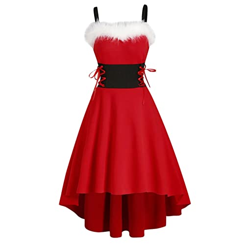 RYTEJFES Weihnachtskleid Damen Langarm Rot Weihnachten Party Kleider V-Ausschnitt Weihnachtsmann Kostüm Samt Kleid Weihnachtskleider Weihnachtsfrau Midi Kleid Tunika Elegant Abendkleid Partykleid von RYTEJFES