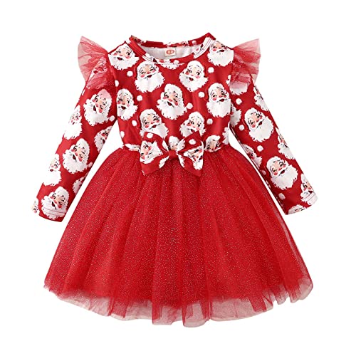 RYTEJFES Weihnachtskleider für Mädchen, Baby Rot Weihnachten Partykleid Merry Christmas Tüllkleid Kleinkind Weihnachts Prinzessin-Kleid Casual Party Babykleidung Outfits Weihnachtskarneval Geschenk von RYTEJFES