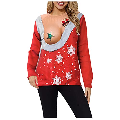 RYTEJFES Weihnachtspullover Damen Lustig Langarm Weihnachten Pullover Ugly Weihnachtspulli Langarmshirt Weihnachts Sweatshirt Herbst Winter Lässiges Oberteil Christmas Sweater Xmas Pulli Jumper von RYTEJFES