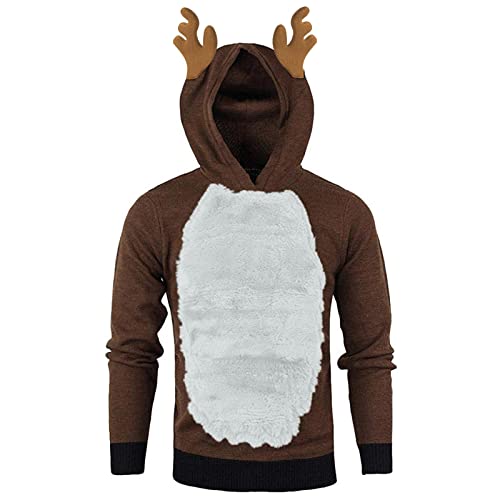 RYTEJFES Weihnachtspullover Herren Rentier Weihnachtspulli Hoodie Pullover Weihnachts Sweatshirt Kapuzenpullover Herbst Winter Kapuzenpullis Weihnachten Kleidung Xmas Pulli Bluse Top von RYTEJFES