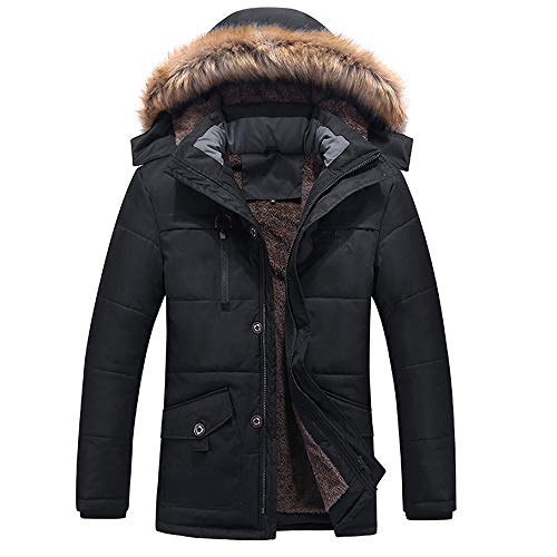 RYTEJFES Winterparka Herren Gefüttert Lang Winterjacke mit Fell Schwarz Fleecejacke Winter Steppjacke Warme Übergangsjacke Langarm Wintermantel mit Kapuze Große Größen Kapuzenjacke von RYTEJFES