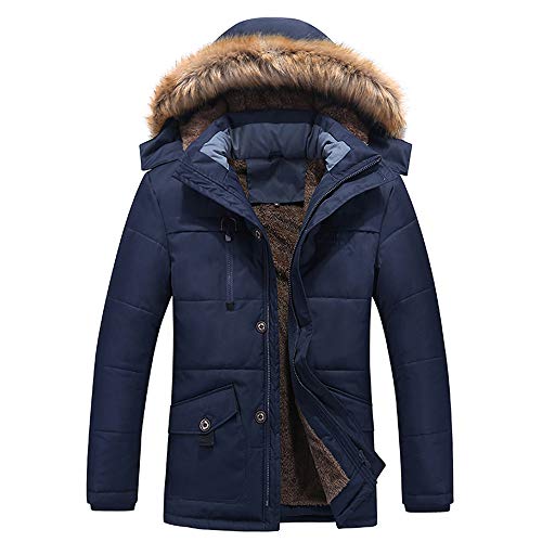 RYTEJFES Winterparka Herren Gefüttert Lang Winterjacke mit Fell Schwarz Fleecejacke Winter Steppjacke Warme Übergangsjacke Langarm Wintermantel mit Kapuze Große Größen Kapuzenjacke von RYTEJFES