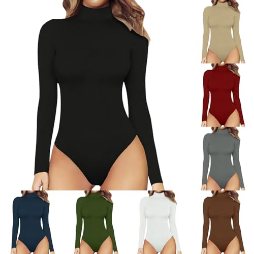 RYTEJFES Body schwarz Damen hautfarbener Langarm Langarmbody Black Bodysuit Women schwarzer Schwarze Bodys Body Damen Langarm Rollkragen Bodysuit Fleece Langarmbody Long Sleeve Thermo Bodies von RYTEJFES
