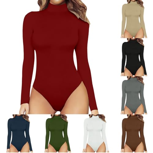 RYTEJFES rot Wine Body Damen Langarm Rollkragen Bodysuit Fleece Langarmbody Long Sleeve Thermo Bodies von RYTEJFES