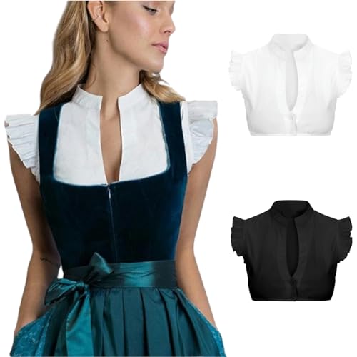 RYTEJFES trachtenblusen Trachtenbluse Damen modern weiß Tracht Trachten Bluse Dirndlbluse transparent Dirndl hochgeschlossen für Weiss von RYTEJFES
