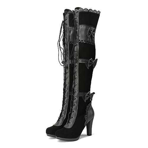 Schnürstiefel, Gefüttert Klassisch Wildleder Warme Schuhe Langschaftstiefel Bequeme Kniehoch Overknee Wildleder-Optik Stiefel Boots Blockabsatz Elegant Vintage Rutschfester Stallschuhe Stiefeletten von RYTEJFES