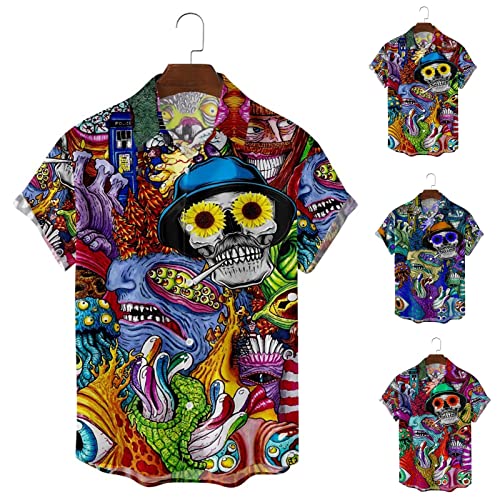 Sommerhemd Herren Kurzarm Blumenmuster Leinen Slim Fit Bunt Weiß Hawaii 4XL Slim Schwarz Oversize Hemden Leinenhemd Business Trachtenhemden Henley Shirt Herrenhemden Kurzarmhemd Rüschenhemd #2 von RYTEJFES