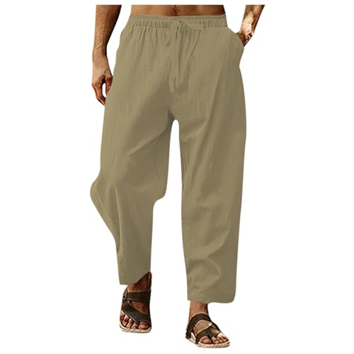 Sommerhose Herren Stoffhose Leinen Anzug Herrenhosen Boho Style Linen Leinenhose Lang Hosen Sommer Schlupfhose Leichte Hose Elegante Leinenanzug Leicht Freizeithose Sommerhosen Dünne Pants Men von RYTEJFES
