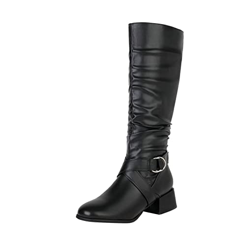 Stiefel Kniehoch Damen, Kniehoch Wildleder-Optik Wildleder Schuhe Hackenschuhe Klassisch Rutschfester Blockabsatz Overknee Stiefel Boots Warme Bequeme Vintage Hohe Stiefeletten Langschaftstiefel von RYTEJFES