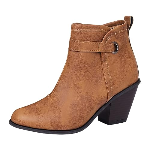 Stiefeletten Damen Schwarz Mit Absatz, Flat Casual Bequeme Halbhohe Schuhe Boots Vintage Veloursleder Round Ankle Herbstschuhe Cowboystiefel Herbst Weiter Schaft Flach Retro Stiefeletten Stiefel von RYTEJFES