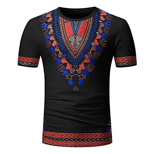 T-Shirt Herren Afrikanischer Emirat-Stil Gedruckt Kurzarm Tops Slim fit Vintage Tshirt Männer Gym Muskelshirt Sommer Mode Kurzarmshirt Rundkragen Kurze Ärmel Casual Shirt von RYTEJFES