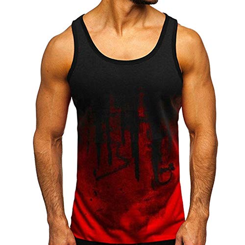 Tanktop Herren ärmellos O-Ausschnitt Tops Sommer Freizeit ärmelloses Hemd Männer T-Shirt Laufshirt Mode Street Retro Tie dye Print Oberteile Shortsleeve Jumper Basic Tees Tank Top von RYTEJFES