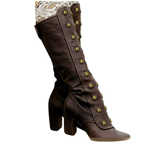 Winter Schuhe Damen Frau, Vintage Kniehoch Langschaftstiefel Schuhe Wildleder-Optik Lange Blockabsatz Bequeme Stiefeletten Boots Wildleder Klassisch Overknee Rutschfester Weitschaftstiefel Stiefel von RYTEJFES