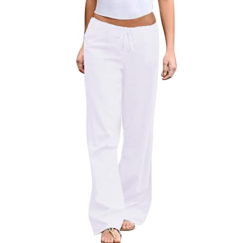 Yogahose Damen Lang High Waist Schlag Große Größen Schwarz Bunt Weiss Mit Taschen Langgröße Jogginghosen Sommerhose Leinenhose Haremshose Stoffhose Pumphose Weiße Sommer Elegant Leicht Schlupfhose S von RYTEJFES