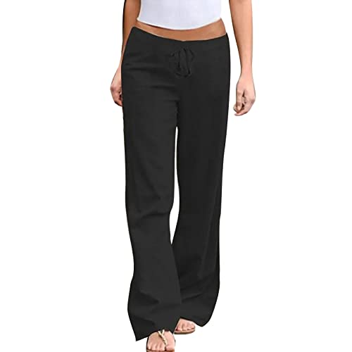 Yogahose Damen Lang High Waist Schlag Große Größen Schwarz Bunt Weiss Mit Taschen Langgröße Jogginghosen Sommerhose Leinenhose Haremshose Stoffhose Pumphose Weiße Sommer Elegant Leicht Schlupfhose S von RYTEJFES