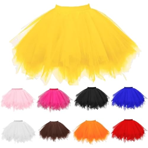 gelb gelber gelbes Damen 50er Ballettrock Kurz Puffy Tüllrock Multi-Schichten Mini Tütü Rock für Erwachsene Karneval Kostüm von RYTEJFES