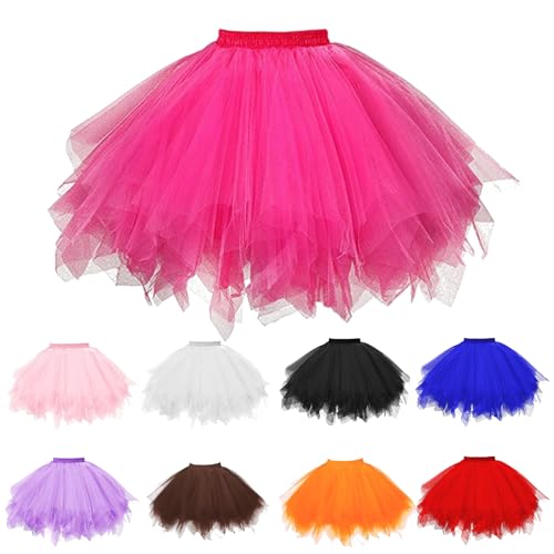 tüllrock Damen pink Fasching Karneval tüll Rock tütü tanzkleid Ballerina Ballett Tutu Tull 50er mini tullrock Frauen Ballettrock Dame Tanzrock mädchen 70er tul von RYTEJFES