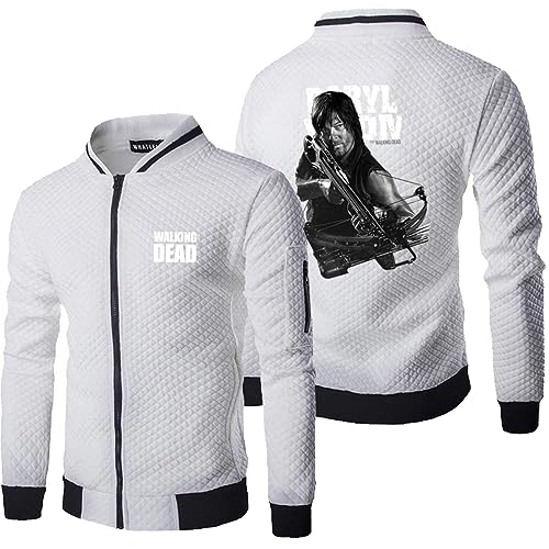 RYTHMIX Herren-Jacken The Walki-ng Dead, Casuals Vintage Blouson Bomberjacke mit Reißverschluss, Unisex Bomber Trainingsjacke für Sommer-White||L von RYTHMIX