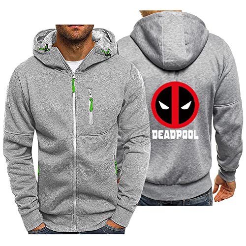 RYTHMIX Hoodie Herren Cardigan Sweater Deadpo-ol, Langarm Kapuzenjacke mit Reißverschluss, Kapuzenjacke Sweatshirt Geburtstagsgeschenk-Light Gray||L von RYTHMIX