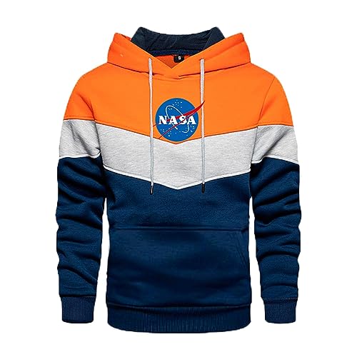 RYTHMIX Kapuzenpullover für Herren N.A.S.A, Logo-Graphic Hooded Sweatshirt mit Kordelzug, Freizeit Dünne Kapuzenpulli für Workout-Orange||S von RYTHMIX