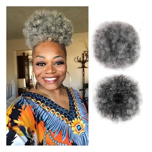 Haarknoten, Afro Puff Girl 8 Zoll verworrene lockige Kordelzug Pferdeschwanz schwarz Chignon Haarverlängerung Haarknoten Haarteil(Grey) von RYUQW3RE