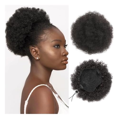 Haarknoten, Afro Puff Girl 8 Zoll verworrene lockige Kordelzug Pferdeschwanz schwarz Chignon Haarverlängerung Haarknoten Haarteil(Light black) von RYUQW3RE