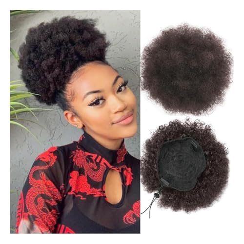 Haarknoten, Afro Puff Girl 8 Zoll verworrene lockige Kordelzug Pferdeschwanz schwarz Chignon Haarverlängerung Haarknoten Haarteil(Medium brown) von RYUQW3RE
