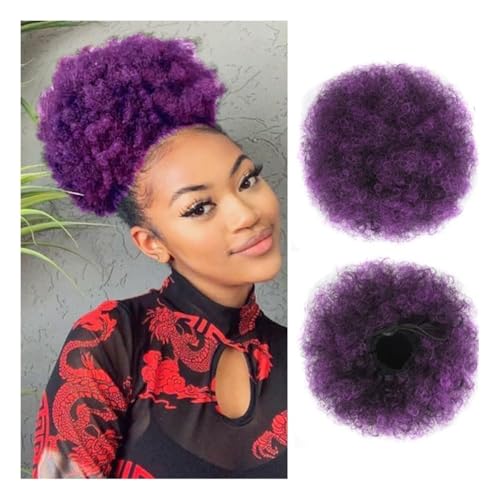 Haarknoten, Afro Puff Girl 8 Zoll verworrene lockige Kordelzug Pferdeschwanz schwarz Chignon Haarverlängerung Haarknoten Haarteil(Purple) von RYUQW3RE