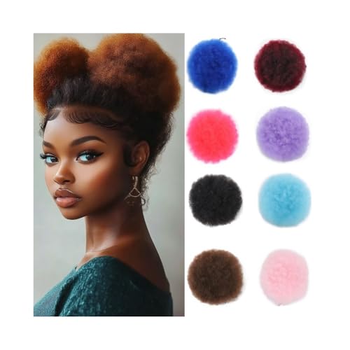 Haarknoten, Kurze Afro-Puff-Perücke aus Kunsthaar mit Dutt for Damen und Kinder, verworren lockig Haarknoten Haarteil(Bright red) von RYUQW3RE