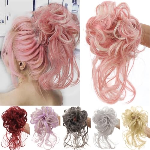 Haarknoten, Messy Bun Haarteil for Damen – Synthetischer, lockiger Chignon mit Gummiband Haarknoten Haarteil(Burgundy) von RYUQW3RE