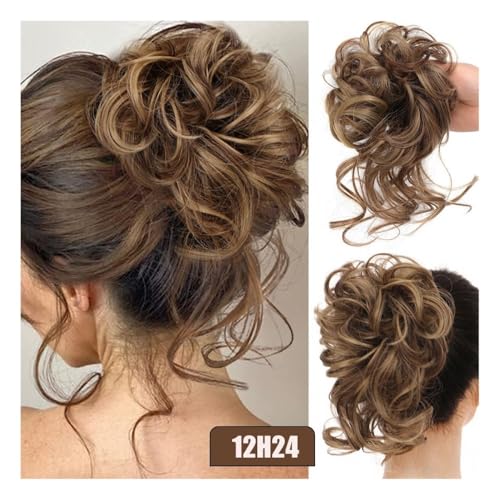 Haarknoten, Synthetisches Messy Bun-Haarteil for Frauen, gewellte, lockige Chignon-Pferdeschwanz-Haargummis Haarknoten Haarteil(Gold brown varietal) von RYUQW3RE
