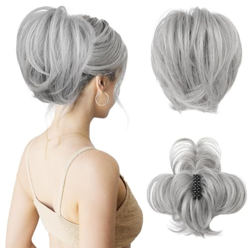 Haarknoten, Voluminöses hitzebeständiges Haar-Accessoire for Damen in Form eines Dutts und eines Pferdeschwanzes Haarknoten Haarteil(Light gray) von RYUQW3RE
