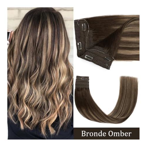 Haarverlängerungen, Clip-in-Haarverlängerung, Remy-Halo-Haar, Fischdrahtlinie, Echthaarverlängerung mit 4 Clips, Haarteil for Frauen Tape-In-Haarverlängerungen Echthaar(Bronde Omber,14 inch) von RYUQW3RE
