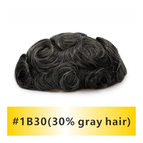 Männer Bun Perücke Basis Langlebige Bleach Einzelknoten Männer Perücke Echthaar Haaransatz Toupet Prothese Spitze & Pu Männliche Perücke Haar System Einheit Perücke für Männer(30% gray hair,7x9) von RYUQW3RE