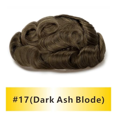 Männer Bun Perücke Basis Langlebige Bleach Einzelknoten Männer Perücke Echthaar Haaransatz Toupet Prothese Spitze & Pu Männliche Perücke Haar System Einheit Perücke für Männer(Dark Ash Blode,7x9) von RYUQW3RE
