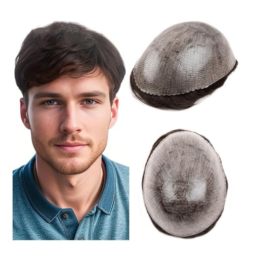 Männer Bun Perücke Choice Herren-Toupet, 0,12 cm, Haarsystem, indisches Echthaar, Perücke, Knoten, schwarzes Haar, braune Prothese, Mann-Haarteil-Perücke Perücke für Männer(Brown,8x10) von RYUQW3RE