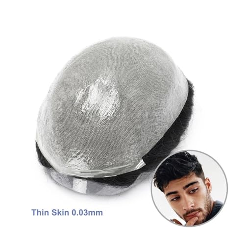 Männer Bun Perücke Dünne Haut 0,03mm Haar Männer Toupet Echthaar Männer Perücke Ersatz Systeme Haar Stück Capilar Hombre Männliche Perücke Perücke für Männer(Off black,7x9) von RYUQW3RE