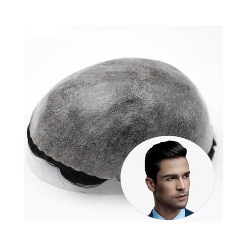 Männer Bun Perücke Ersatz-Toupet for Männer, 0,12 mm dick, langlebige Injektionsperücken for Männer, 100% Echthaar, Systemeinheit, Kapillarprothese Perücke für Männer(Off Black,8x10) von RYUQW3RE