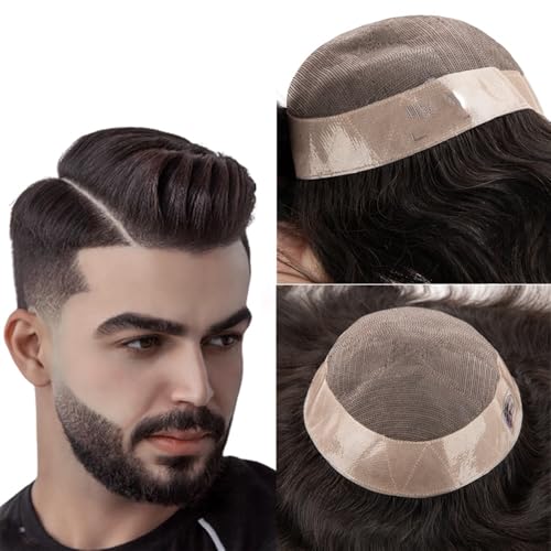 Männer Bun Perücke Herren-Kapillarprothesen-Toupet for Männer, feines Mono-Toupet for Männer, Echthaar-Ersatzsystem, Haarperücken Perücke für Männer(Black,8x10) von RYUQW3RE