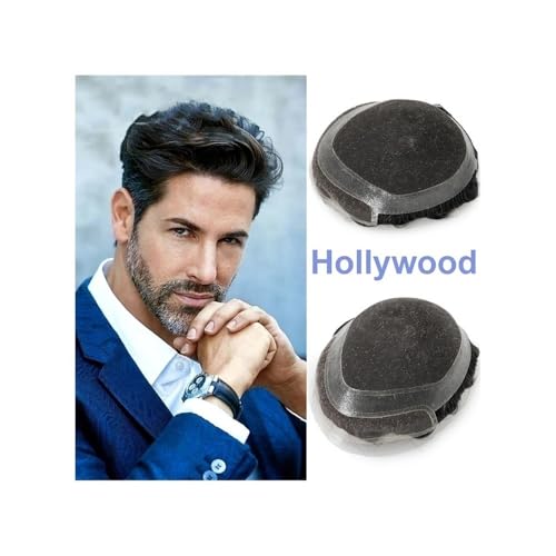 Männer Bun Perücke Herren-Prothesen-Perücke, Schweizer Spitze mit Toupet, Herren-Menschenhaar-Prothesen-Ersatzsystem Perücke für Männer(Medium Brown,7x9) von RYUQW3RE