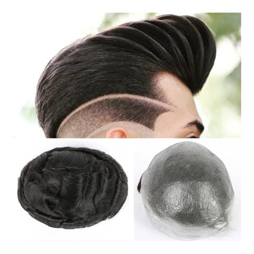 Männer Bun Perücke Herrenperücke, 0,03–0,04 mm dünnes Echthaar, männliche Perücke, transparentes Haarersatzsystem, Herren-Toupet, Echthaarteile Perücke für Männer(Off Black,7x9) von RYUQW3RE
