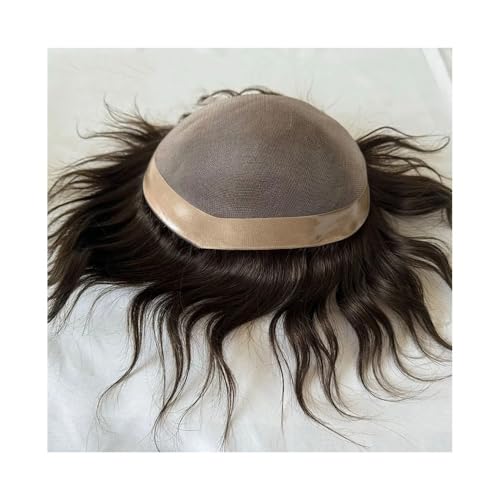 Männer Bun Perücke Langlebiges feines Mono-Männerhaar-Prothesen-Toupet for Männer, braune Farbe, Echthaar-Toupet, atmungsaktives Mono-Spitzen-Männer-Haarersatzsystem Perücke für Männer(8x10) von RYUQW3RE