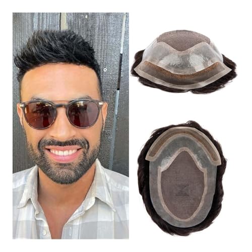 Männer Bun Perücke Männer Kapillarprothese Schweizer Spitze Echthaar Perücken Indisches Remy Haar Sytsem Einheit Frontal Spitze Toupet Haarteil Perücke für Männer(Brown,6x8) von RYUQW3RE