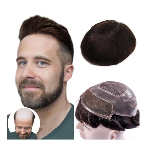 Männer Bun Perücke Männer Spitze Indische Echthaarperücken for Mann Unsichtbares Haarsystem Schwarz und Braun Atmungsaktive Echthaar-Ersatzperücken Perücke für Männer(Black) von RYUQW3RE