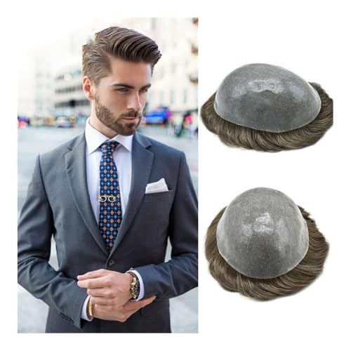 Männer Bun Perücke Männer Toupet Echthaar Unsichtbarer menschlicher Haaransatz Echtes Remy Echthaarsystem Dünne Haut Voll PU 0,01 mm Haaraufsätze Perücke für Männer(Black,8x10) von RYUQW3RE
