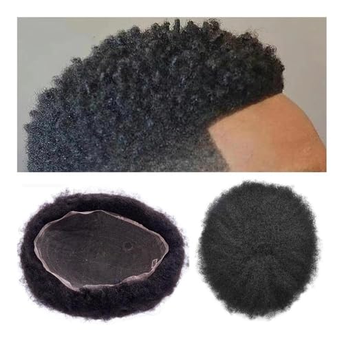 Männer Bun Perücke Männer Toupet Echthaar Volle Spitze Indische Echthaar Perücke for Mann Echthaar System Wasser Lockiges Echthaar Topper Perücke für Männer(12MM Curly,7x9) von RYUQW3RE